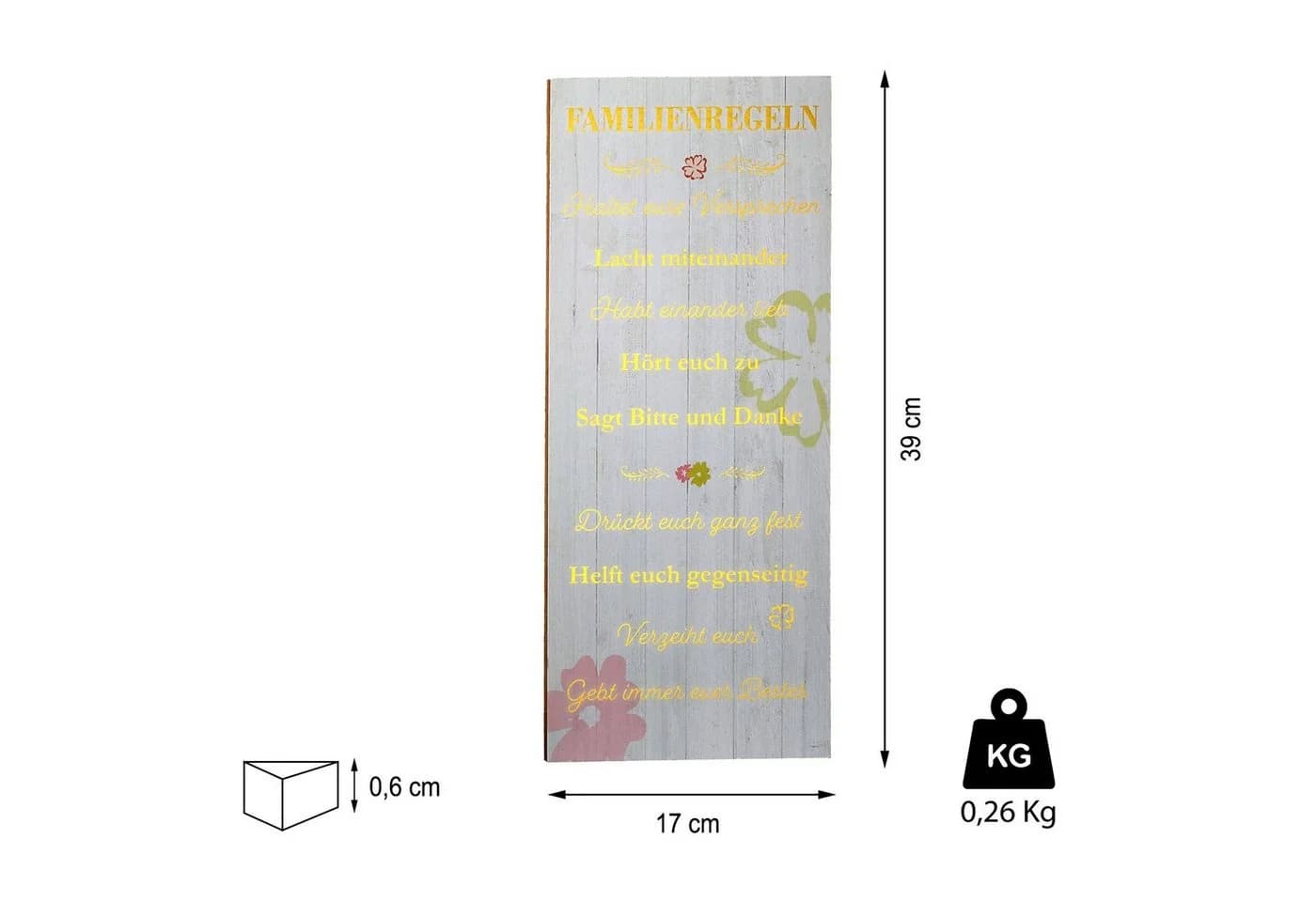 CEPEWA Plankenschild Familienregeln Gold Vintage Wandbild