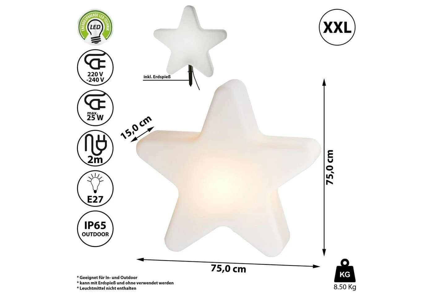 CEPEWA Sternlampe XXL Outdoor mit Steckfuß 75cm