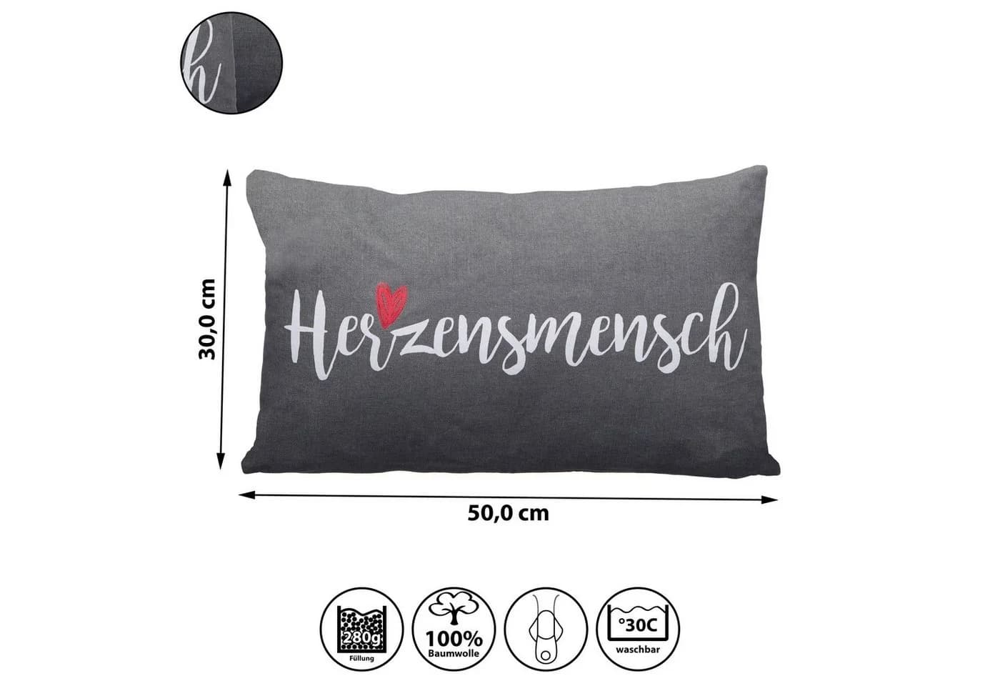 CEPEWA Dekokissen Herzensmensch in Weiß/Schwarz/Rot
