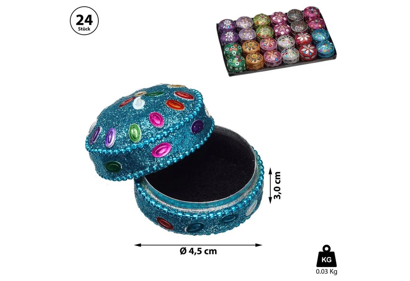 CEPEWA Schmuckdose Orient 24er Set Ø4,5cm Aluminium Glitzer