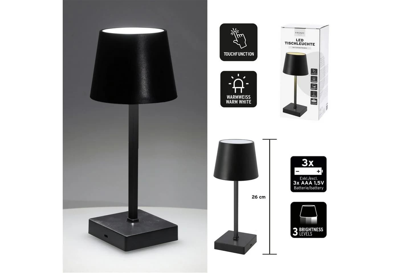 CEPEWA LED Tischleuchte mit Touchfunktion und Dimmfunktion Schwarz - Bild 3