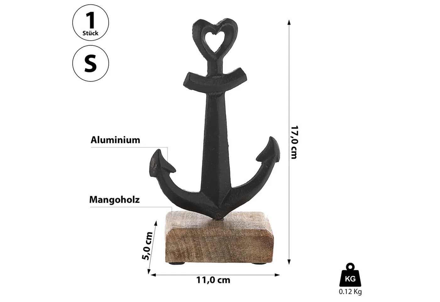CEPEWA Dekoanker Mangoholz Aluminium Braun Schwarz