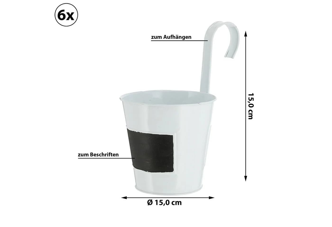 CEPEWA Übertopf 6er Set Weiß Kräutertopf Beschriftbar