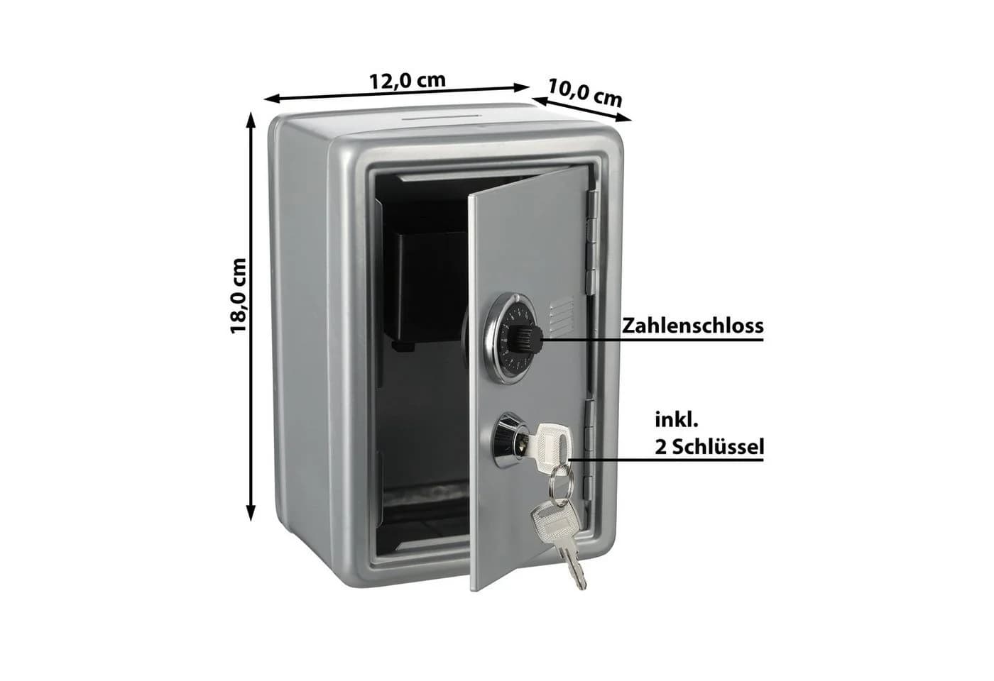 CEPEWA Spardose Tresor Metall Silber mit Zahlenschloss