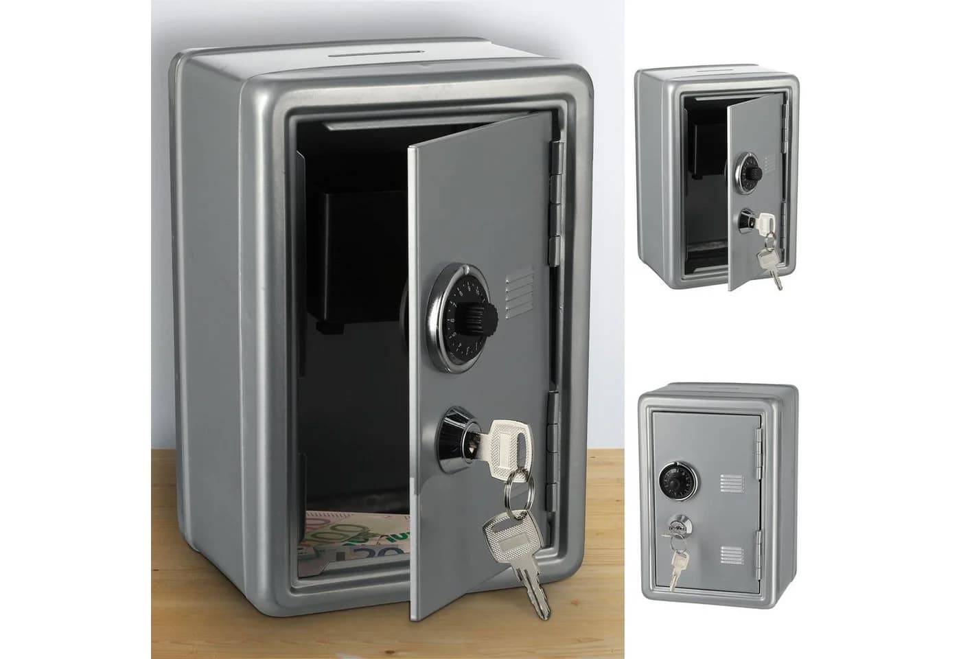 CEPEWA Spardose Tresor Metall Silber mit Zahlenschloss - Bild 2