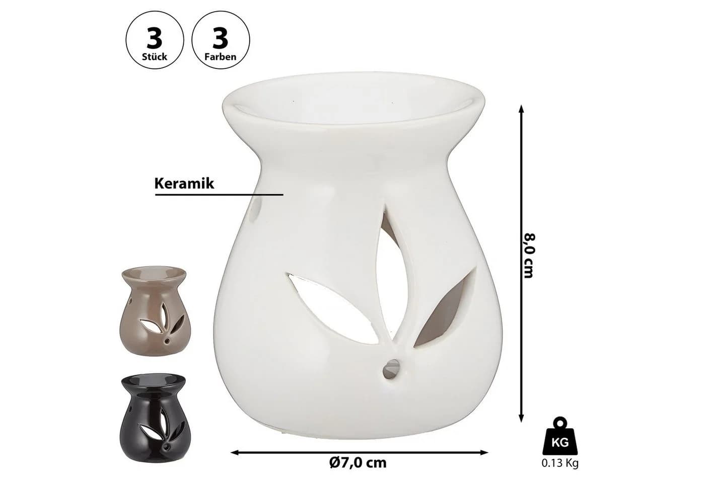 CEPEWA Duftlampe 3er Set Keramik Schwarz/Weiß/Braun