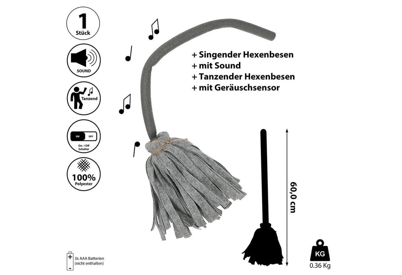 CEPEWA Dekofigur Hexenbesen Halloween grau