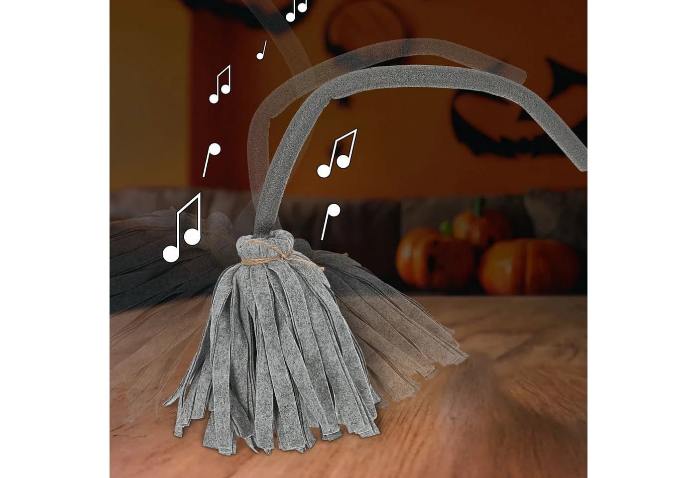 CEPEWA Dekofigur Hexenbesen Halloween grau - Bild 3