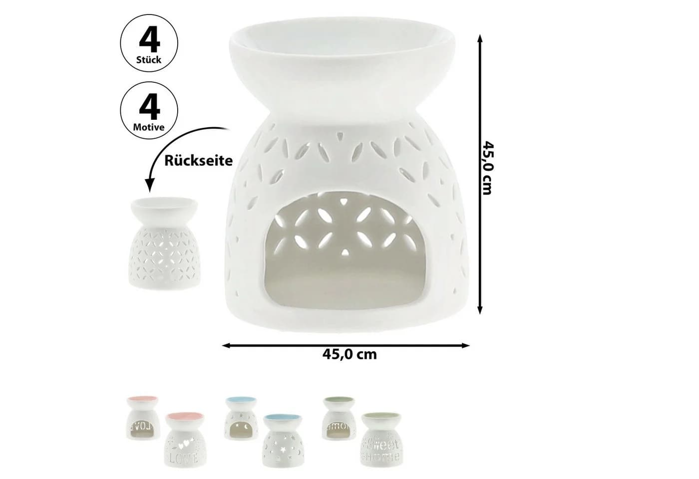 CEPEWA Duftlampe 4er Set Keramik mit Schriftzug und Muster