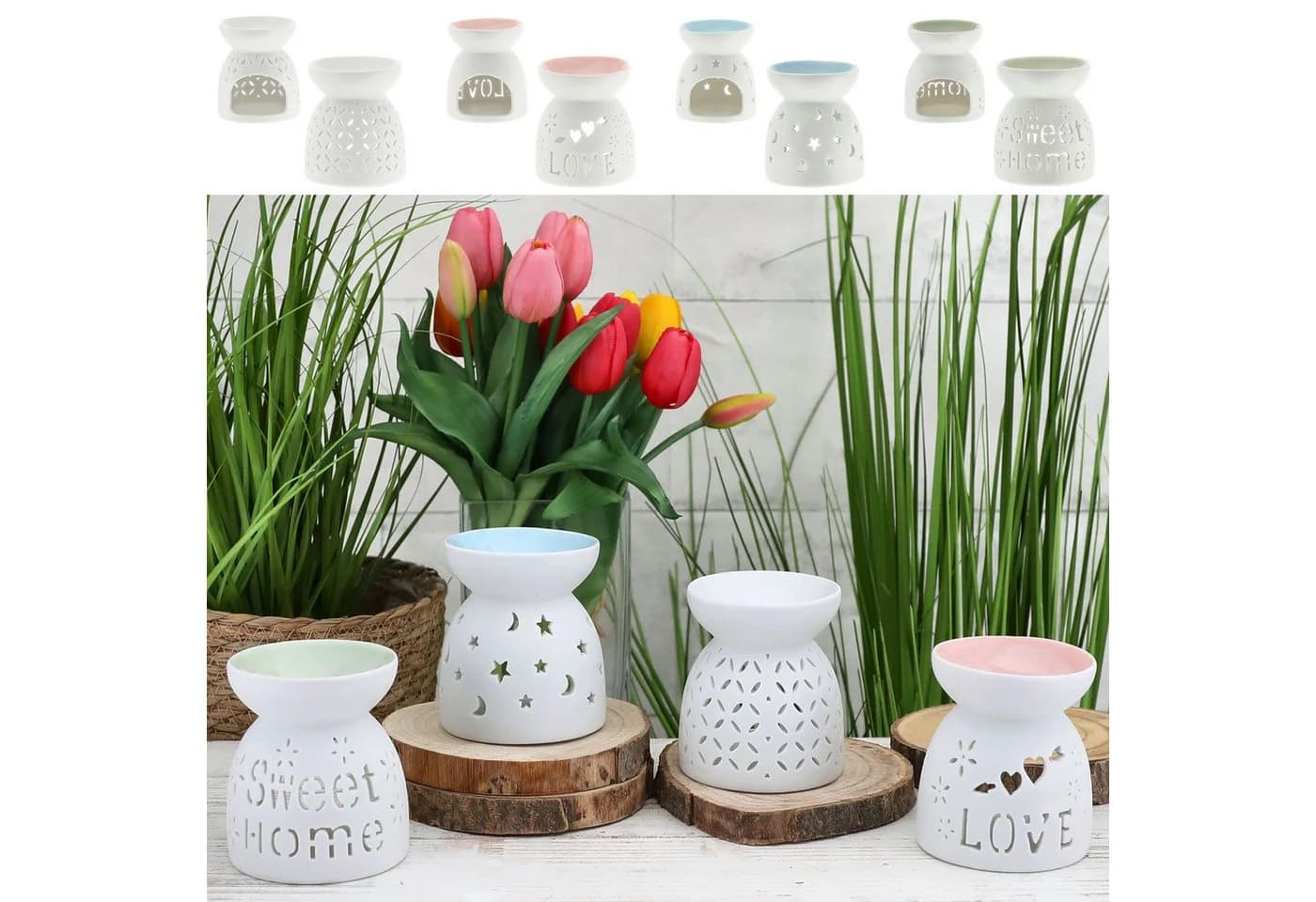 CEPEWA Duftlampe 4er Set Keramik mit Schriftzug und Muster - Bild 2