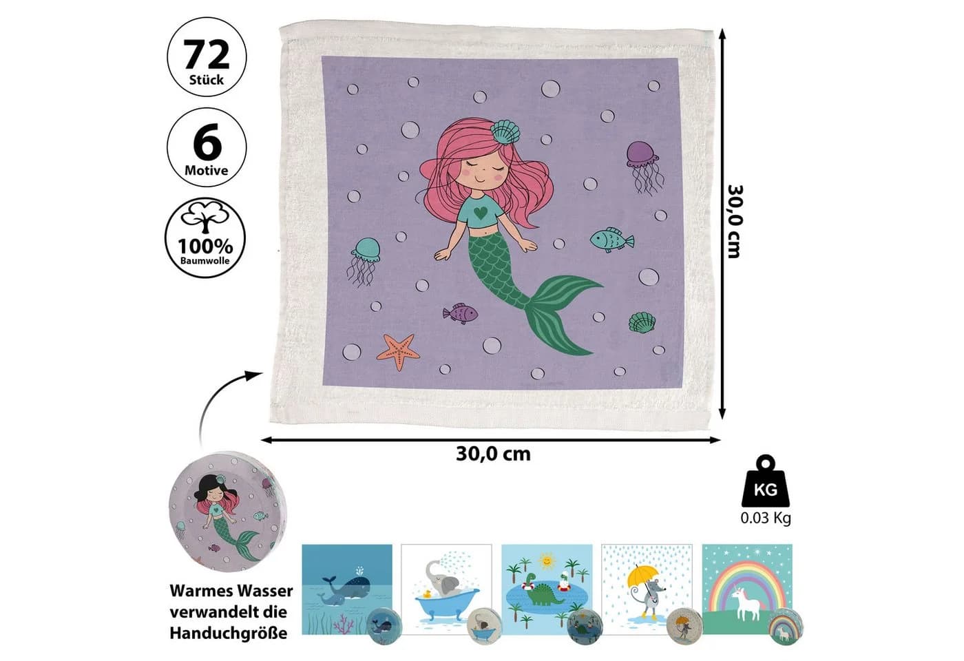 CEPEWA Magisches Handtuch 72er Set 30x30cm Baumwolle