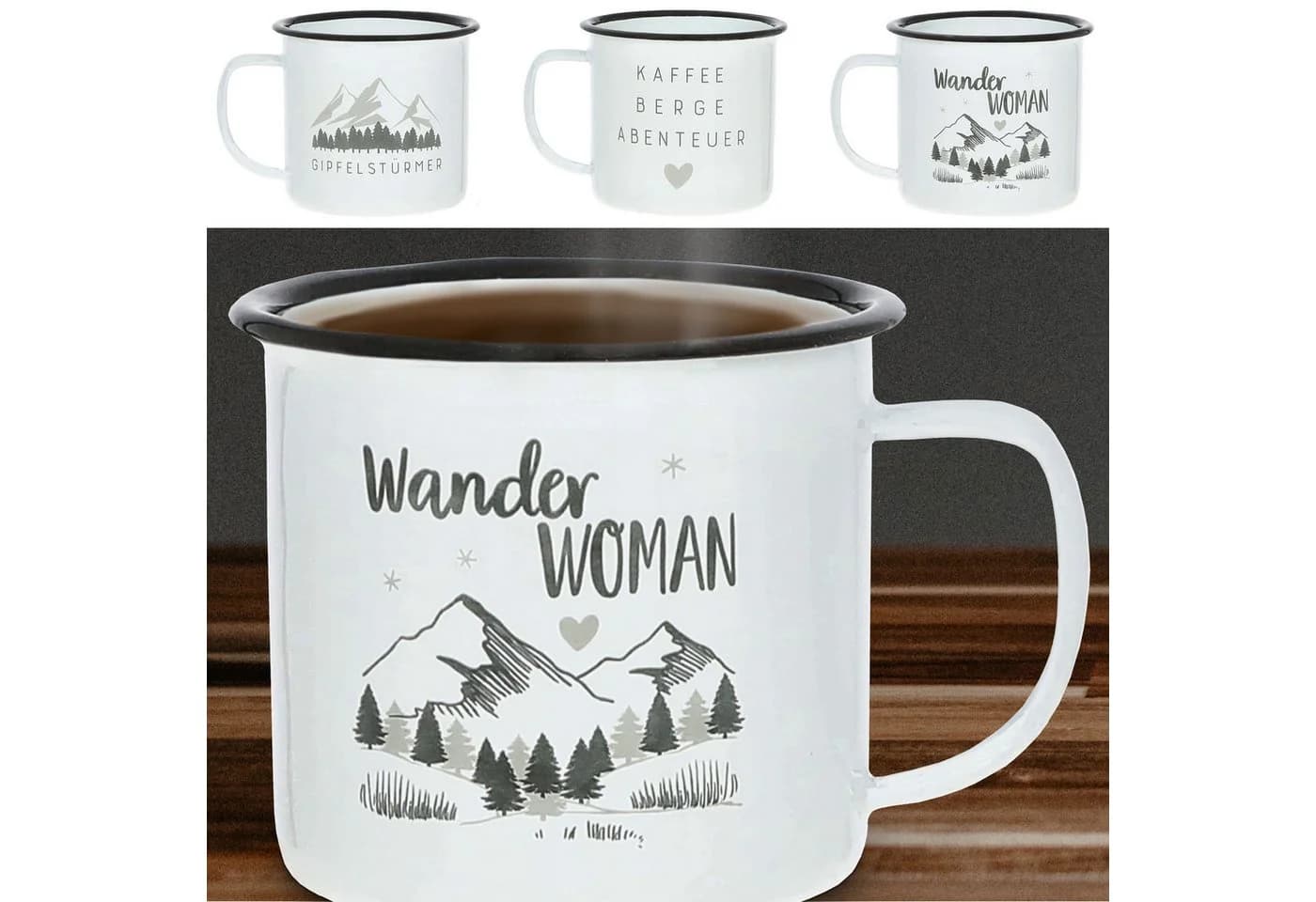CEPEWA Tassen 3er Set 'Mountain' Metall Retro Design Bergmotiv - Bild 2