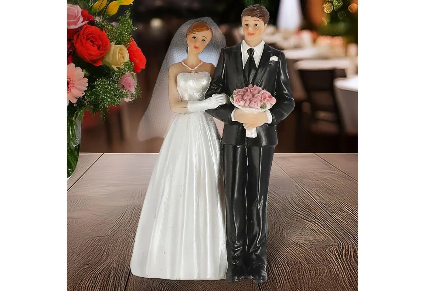 CEPEWA Hochzeitspaar Tortenfigur Weiß Schwarz Polyresin Brautpaar Deko - Bild 3