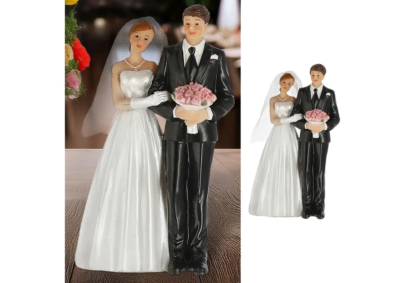 CEPEWA Hochzeitspaar Tortenfigur Weiß Schwarz Polyresin Brautpaar Deko - Bild 4