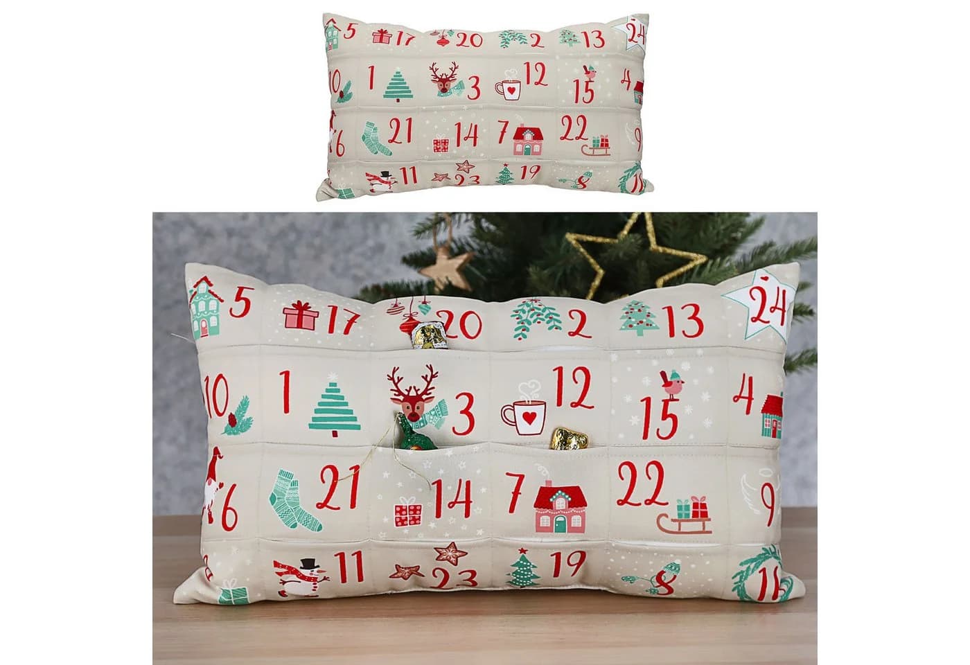 CEPEWA Adventskalender Kissen 24 Einstecktaschen - Bild 4