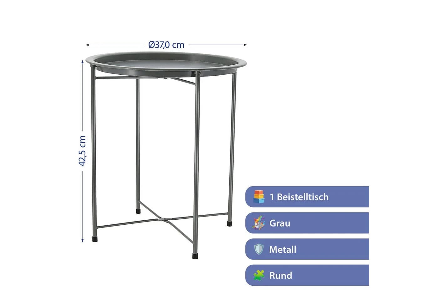 CEPEWA Beistelltisch grau rund Industriedesign