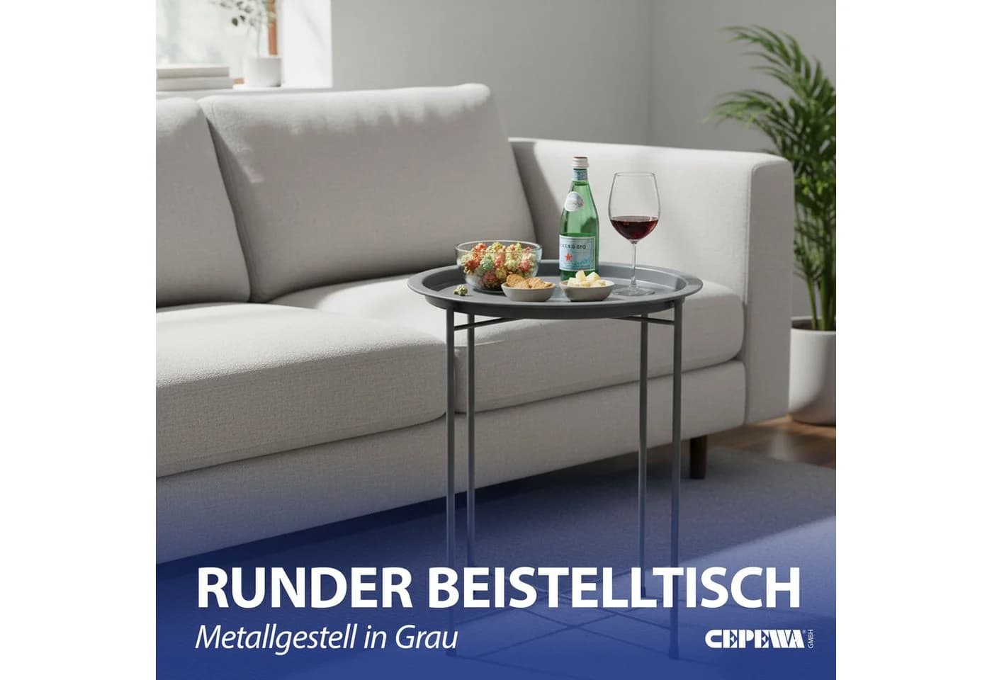 CEPEWA Beistelltisch grau rund Industriedesign - Bild 3