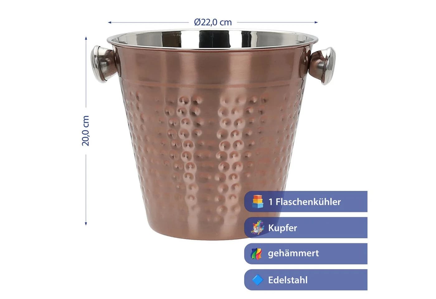 CEPEWA Wein- und Sektkühler Kupfer Hammerschlag Edelstahl