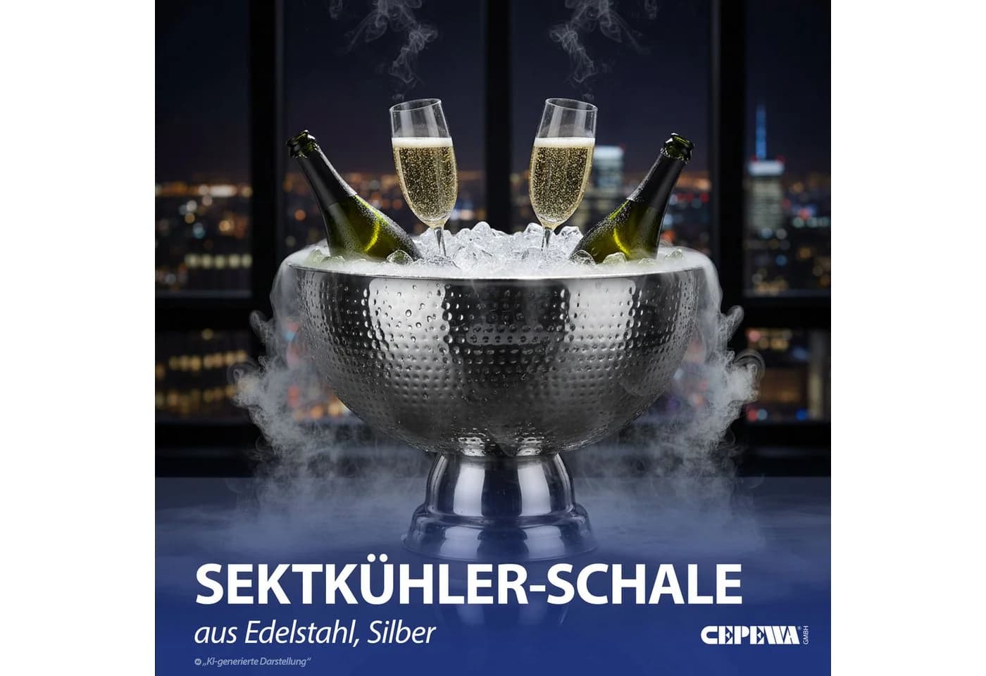 CEPEWA Sektkühler Schale Edelstahl Gehämmert Silber - Bild 3