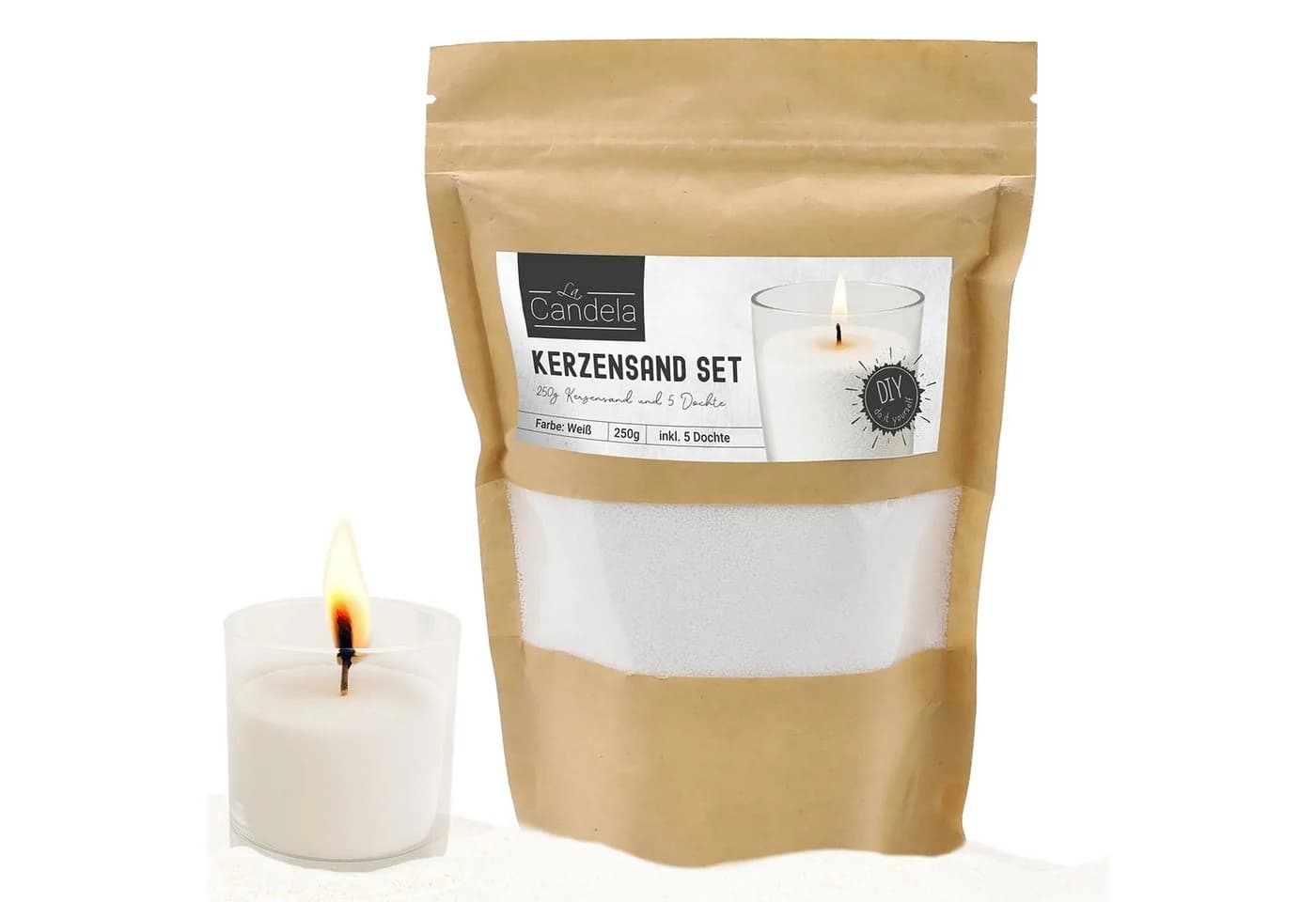 CEPEWA Formkerze DIY Kerzensand mit 5 Dochten 250g Weiß - Bild 2