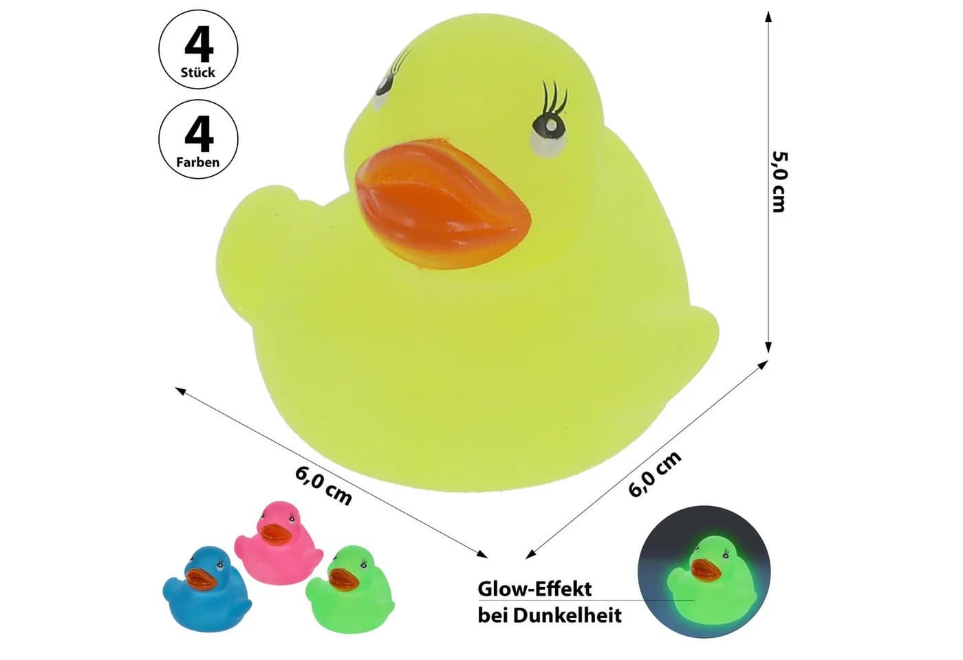 CEPEWA Badespielzeug Badeente 'Glow in the Dark' 4er Set Leuchtende Quietscheenten