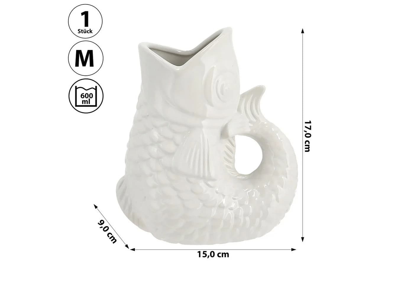 CEPEWA Dekovase Vase Fisch 'Blubb' 15x17x9cm Dolomit weiß Blumenvase Tischvase