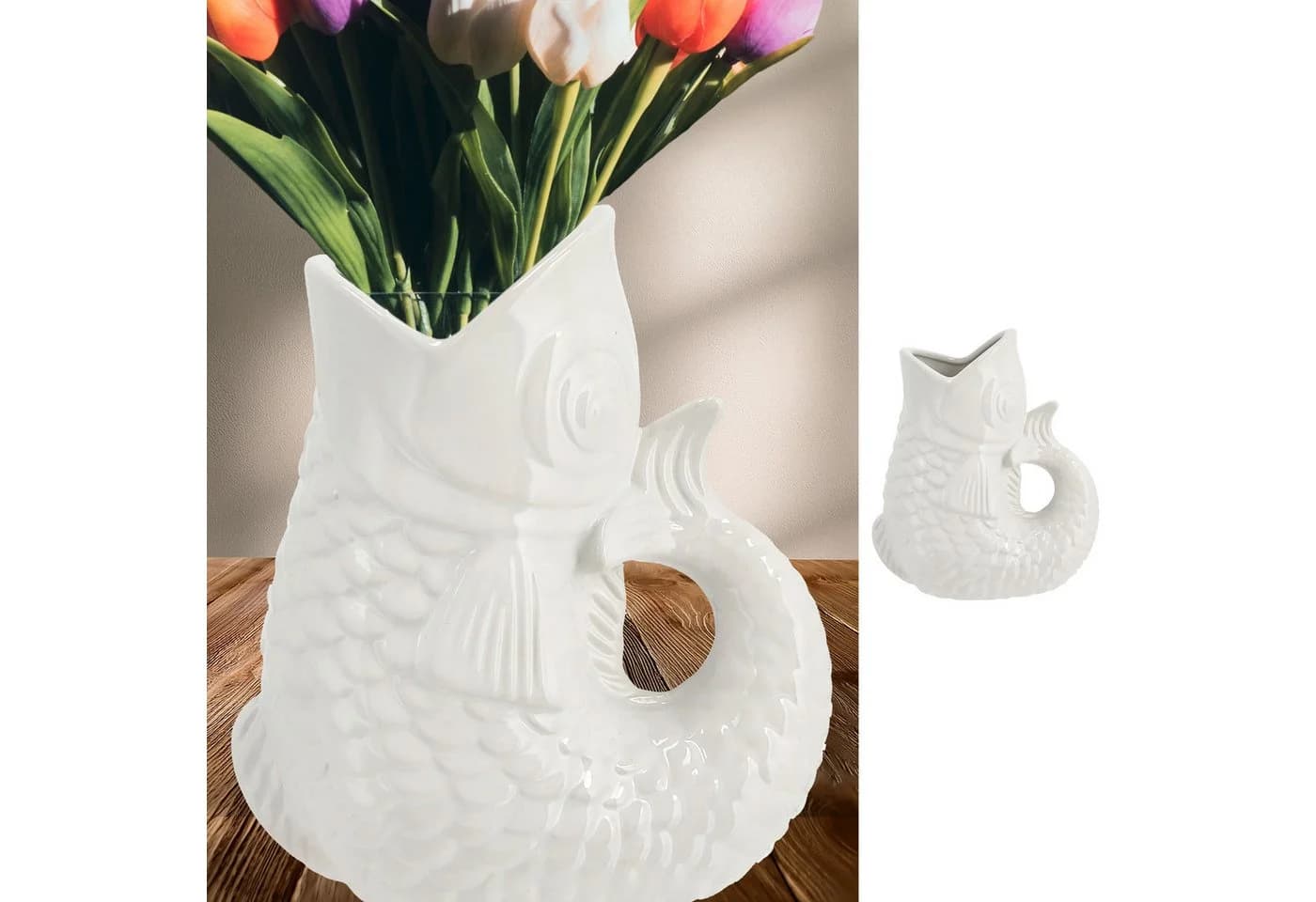 CEPEWA Dekovase Vase Fisch 'Blubb' 15x17x9cm Dolomit weiß Blumenvase Tischvase - Bild 4