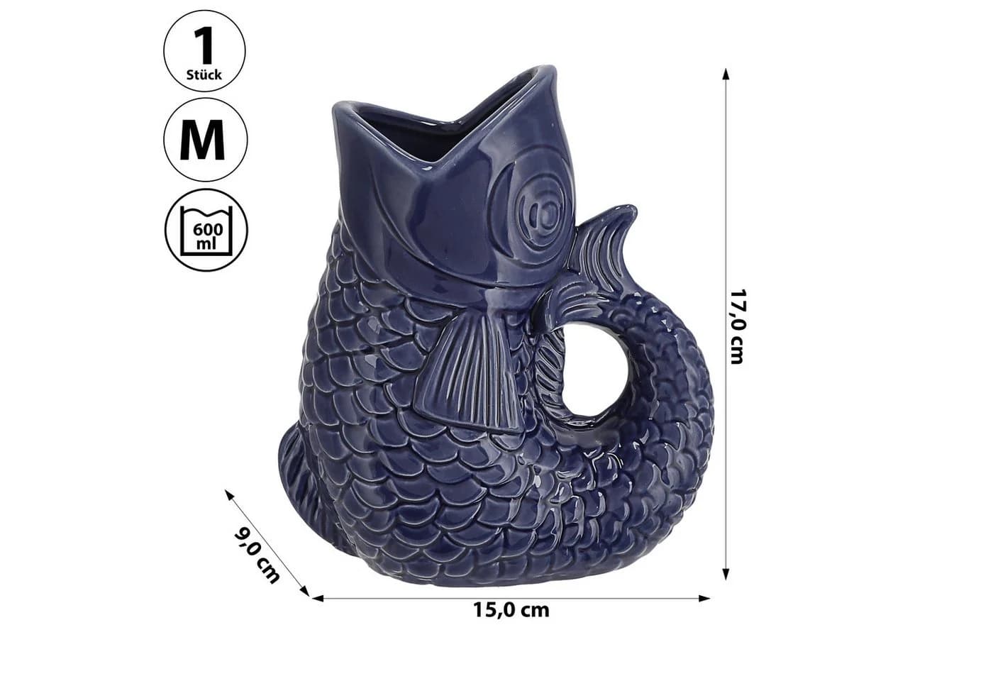 CEPEWA Dekovase Vase Fisch 'Blubb' 15x17x9cm Dolomit Dunkelblau - Bild 1