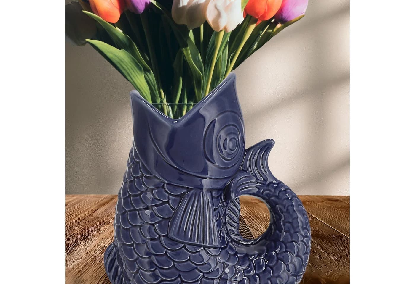 CEPEWA Dekovase Vase Fisch 'Blubb' 15x17x9cm Dolomit Dunkelblau - Bild 3