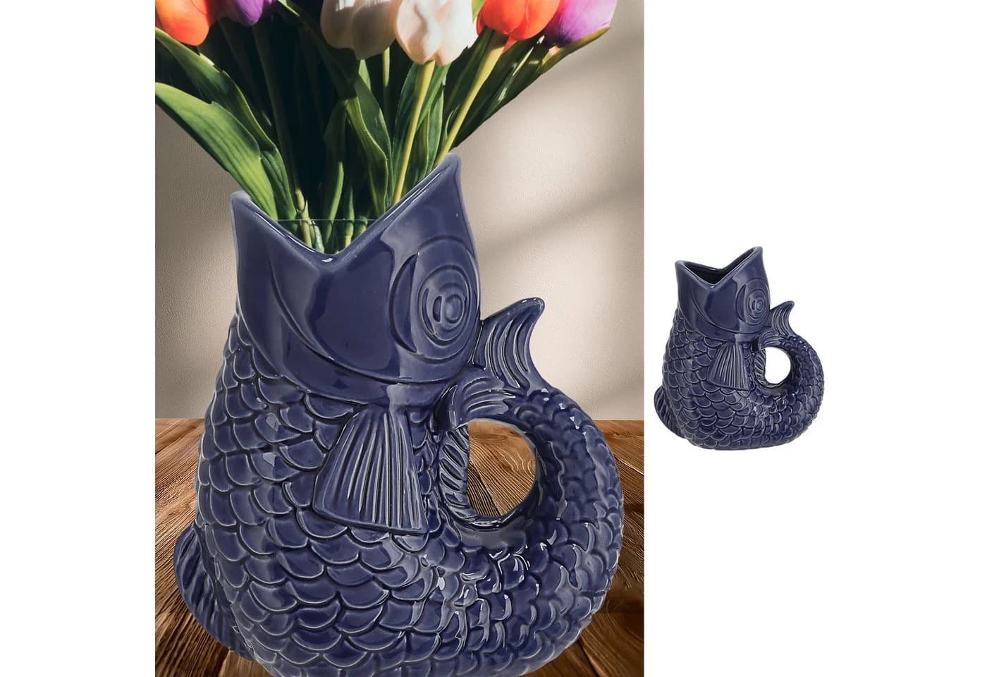 CEPEWA Dekovase Vase Fisch 'Blubb' 15x17x9cm Dolomit Dunkelblau - Bild 4