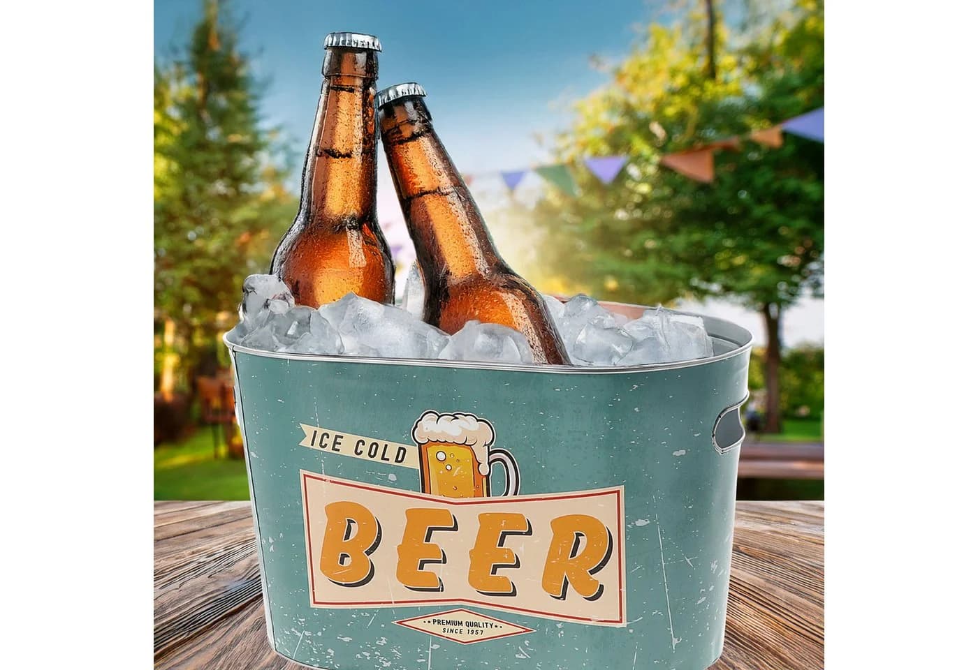 CEPEWA Bierkühler Retro Design Stahlblech Blau - Bild 3
