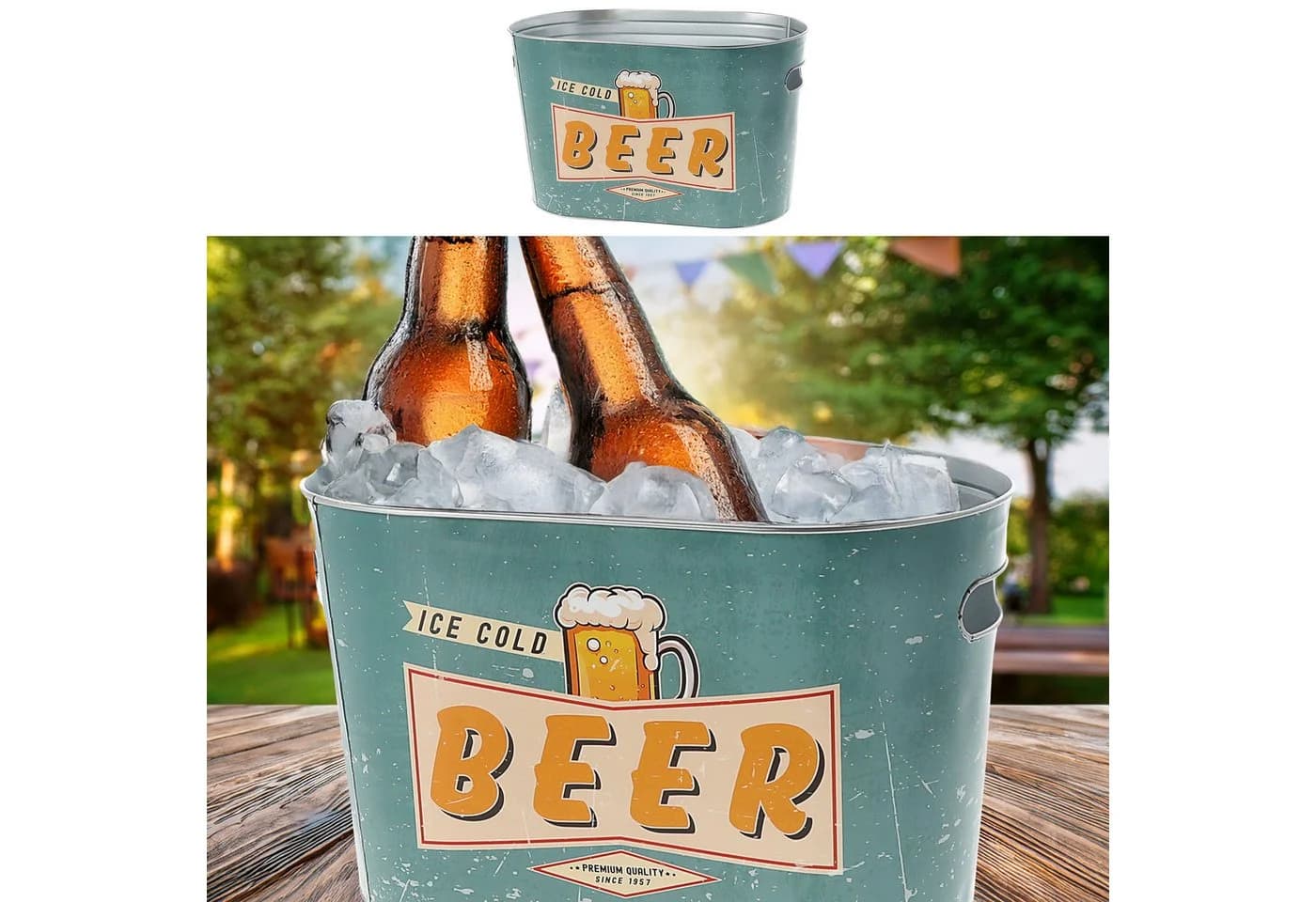 CEPEWA Bierkühler Retro Design Stahlblech Blau - Bild 4