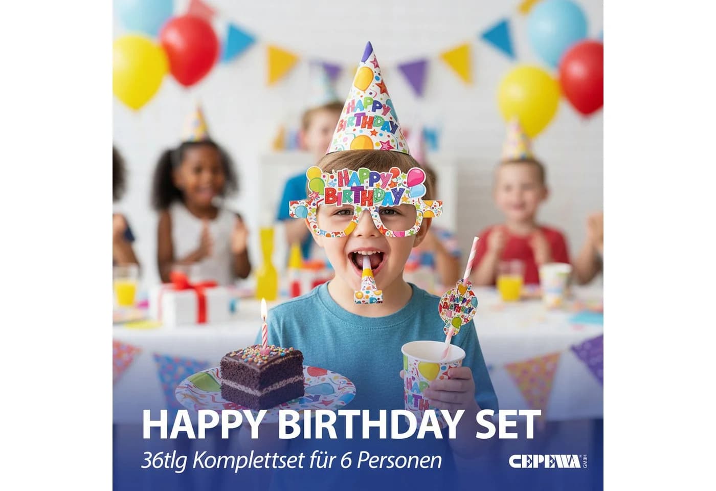 CEPEWA Einweggeschirr-Set PartySet Happy Birthday 36tlg Bunt - Bild 3