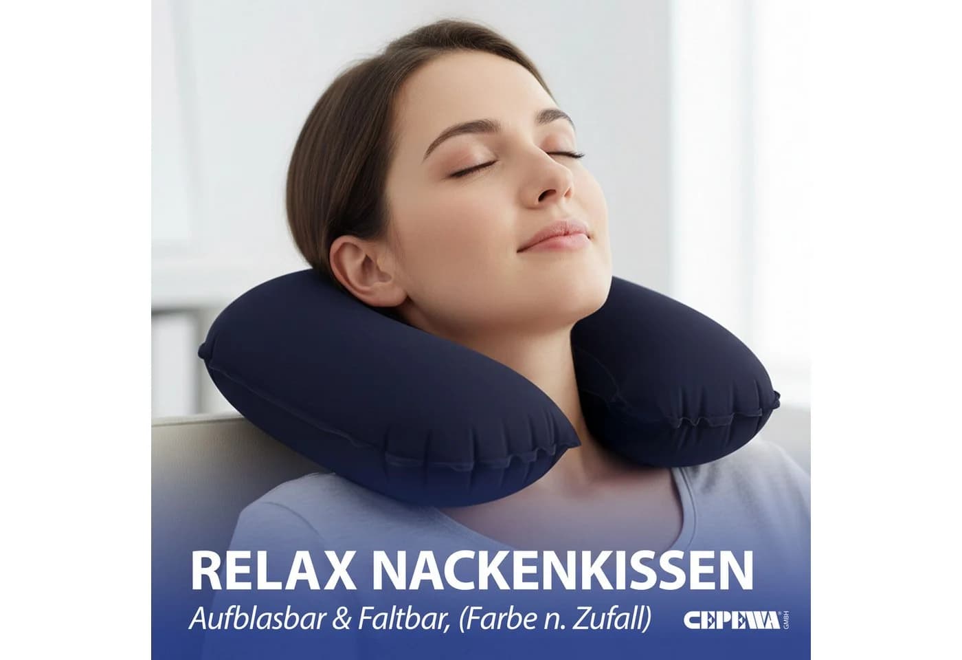 CEPEWA Nackenkissen aufblasbar blau grau schwarz 22cm - Bild 3