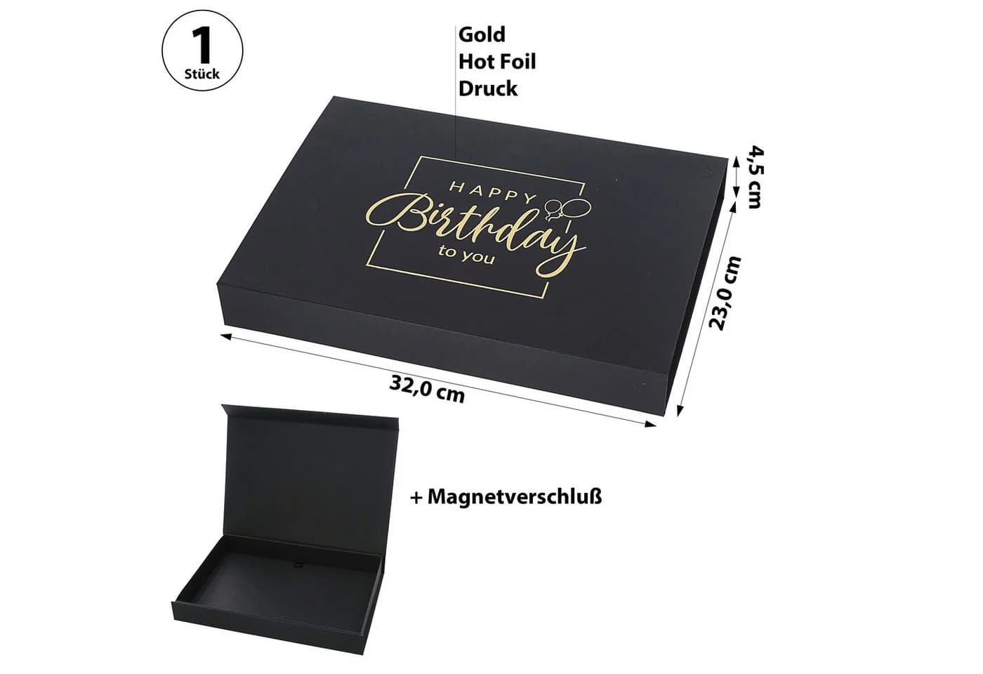 CEPEWA Geschenkbox Schwarz Gold Magnetverschluss Happy Birthday
