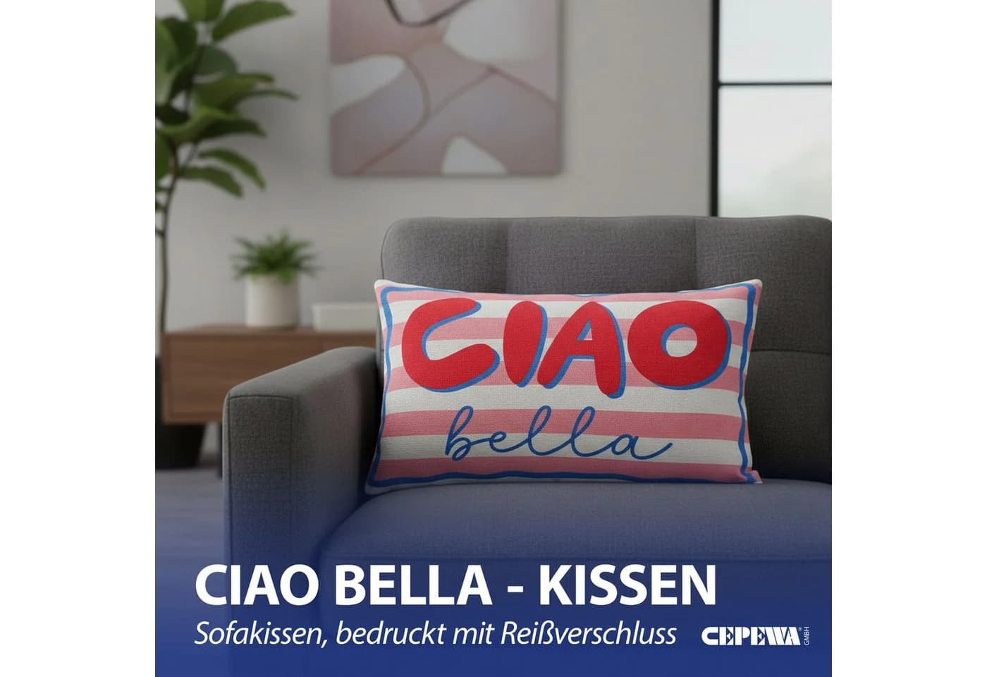 CEPEWA Dekokissen Ciao Bella Rosa Rot Blau Polyester - Bild 3