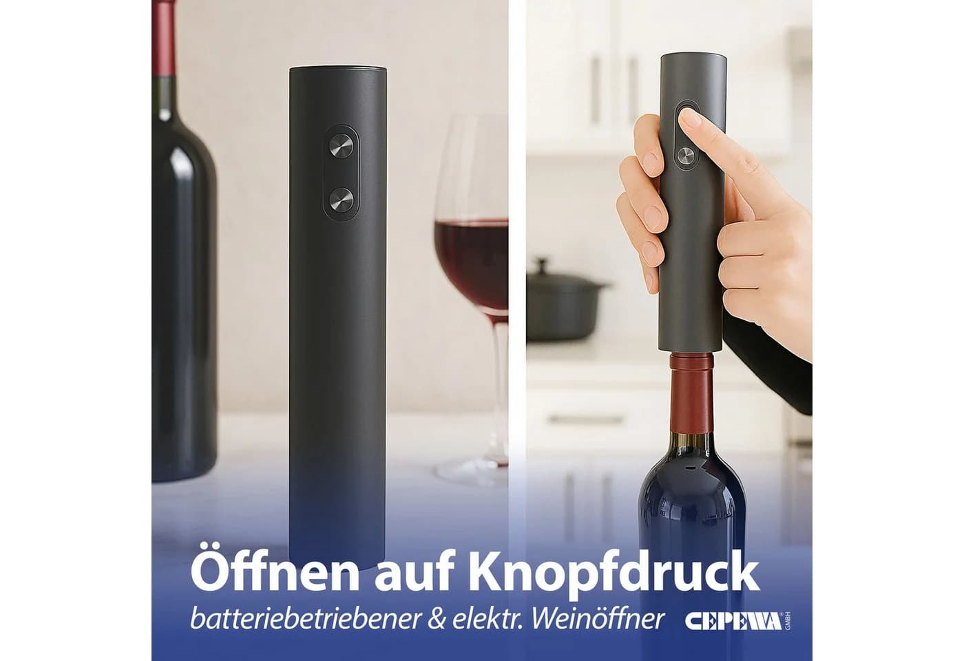 CEPEWA Elektrischer Weinflaschenöffner Schwarz Kunststoff - Bild 3