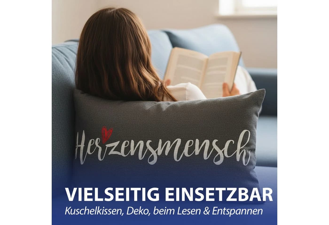 CEPEWA Dekokissen Herzensmensch 40x25cm grau mit Reißverschluss - Bild 5