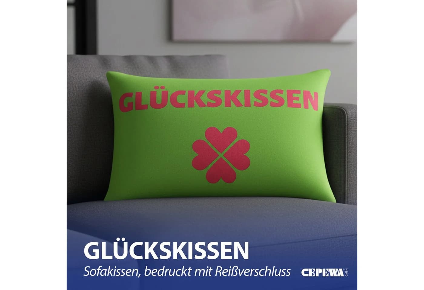 CEPEWA Dekokissen Grün-Rot Lucky 40x25cm - Bild 3