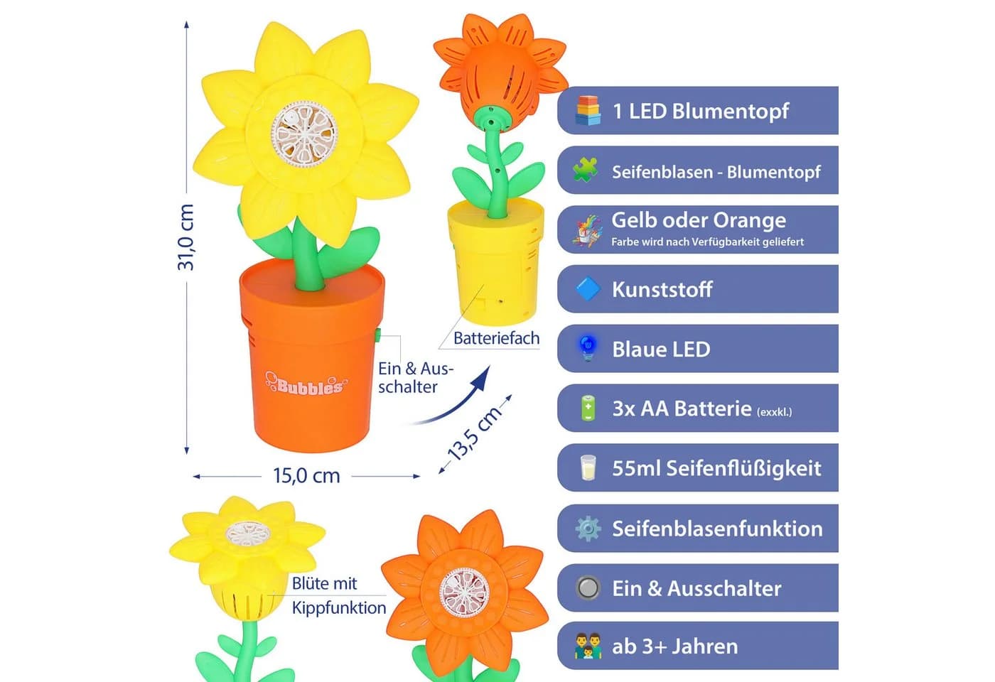 CEPEWA Seifenblasen-Blumentopf mit LED-Beleuchtung