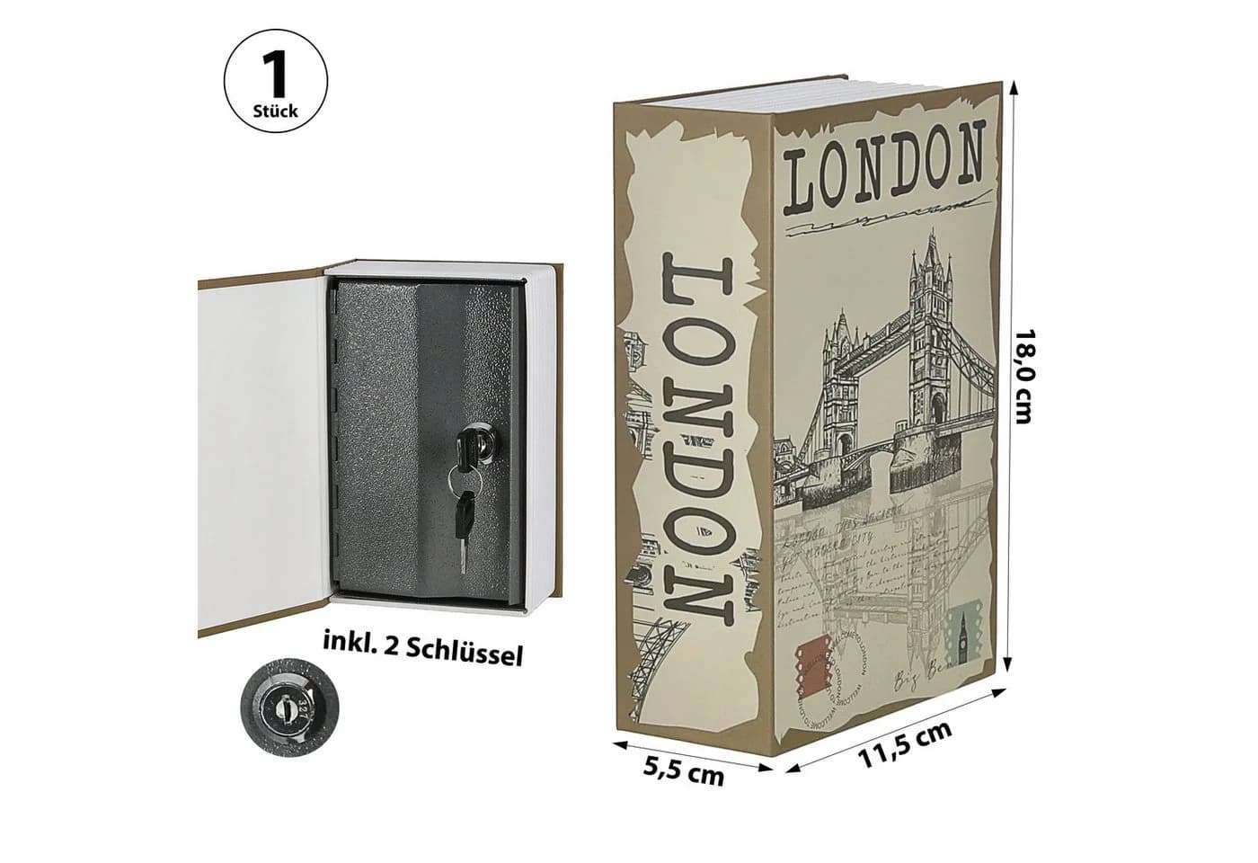 CEPEWA Buchtresor London 11,5x18x5,5cm Beige Grau Metall