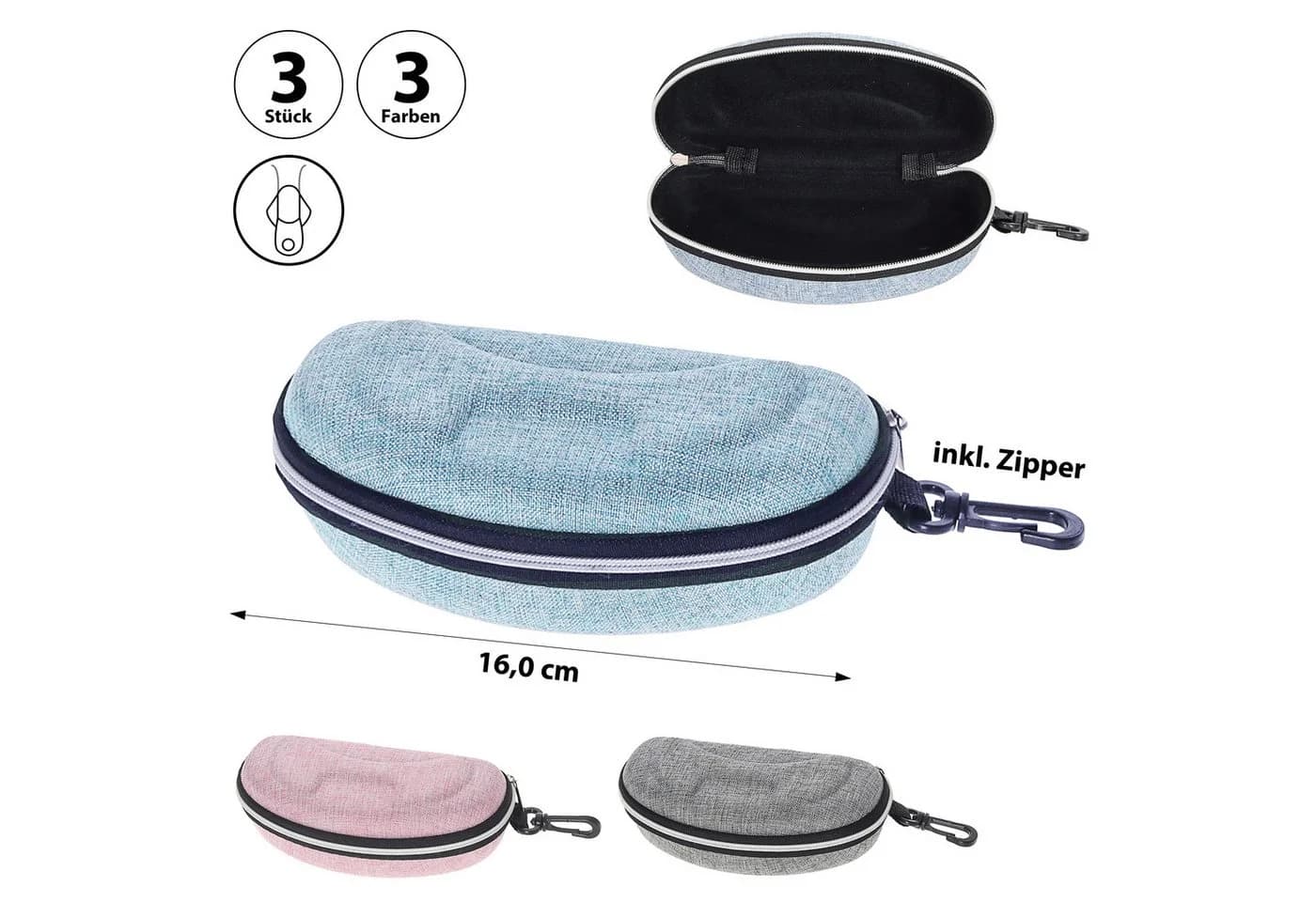 CEPEWA Brillenetui 3er Set Leinenoptik PVC