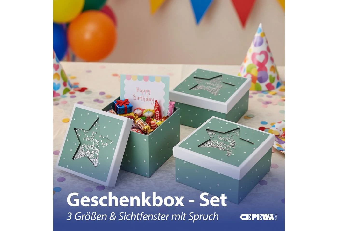 CEPEWA Aufbewahrungsbox 3er Set Sichtfenster Grün Papier - Bild 3