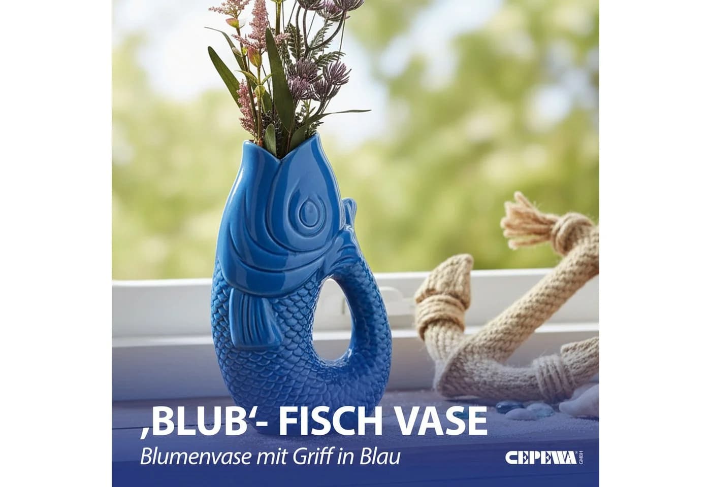 CEPEWA Dekovase Fisch 'Blubb' Blau Dolomit - Bild 3