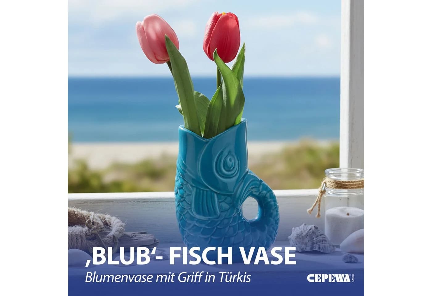 CEPEWA Dekovase Fisch 'Blubb' türkis Dolomit Blumenvase - Bild 3