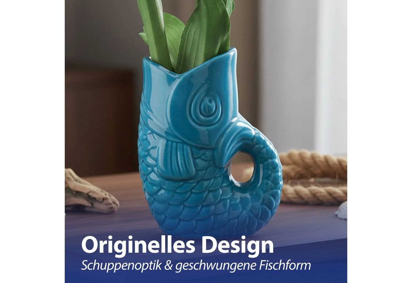 CEPEWA Dekovase Fisch 'Blubb' türkis Dolomit Blumenvase - Bild 4