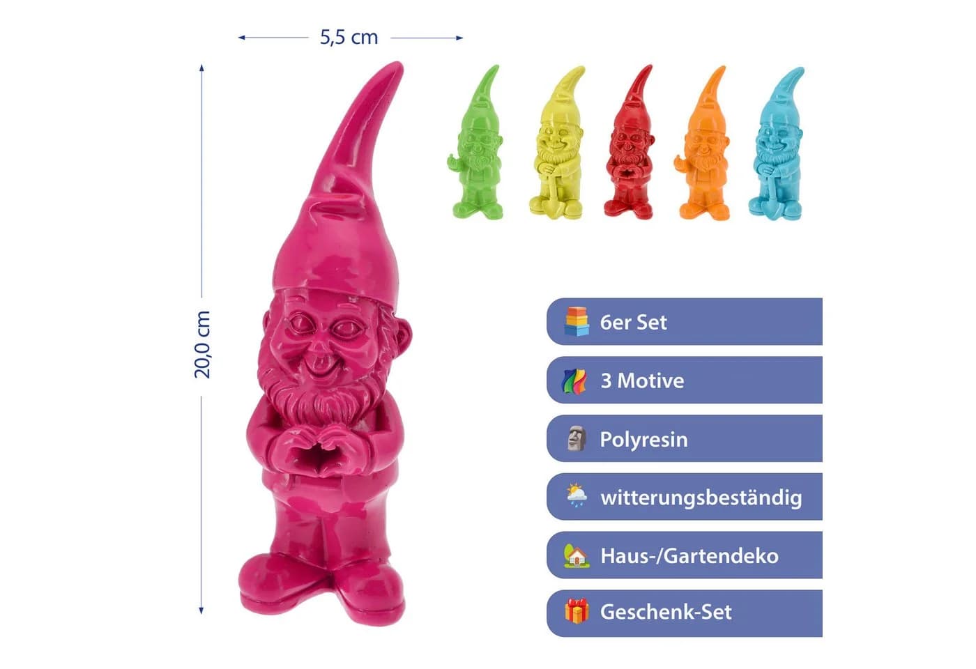 CEPEWA Gartenzwerg 6er Set Polyresin Bunt