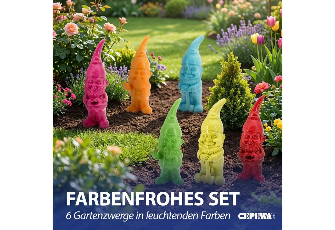 CEPEWA Gartenzwerg 6er Set Polyresin Bunt - Bild 3