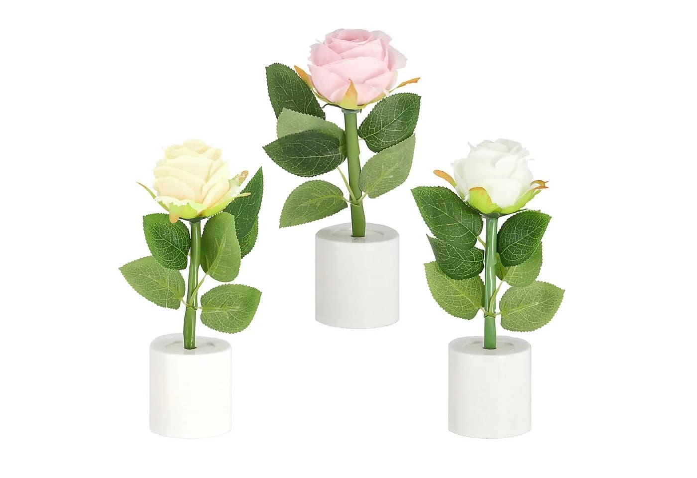CEPEWA LED Dekolicht Rosen 3er Set Creme/Rosa/Weiß - Bild 2