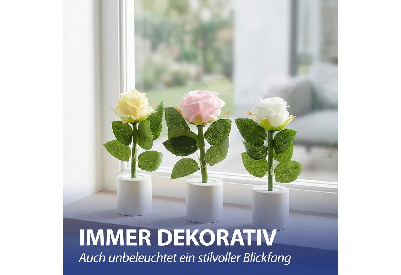 CEPEWA LED Dekolicht Rosen 3er Set Creme/Rosa/Weiß - Bild 5